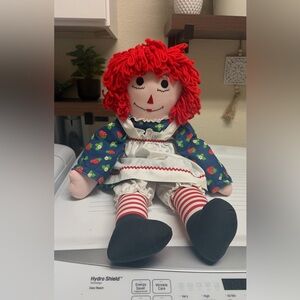 Vintage Handmade Raggedy  Ann Doll with Red Hair and Striped Legs